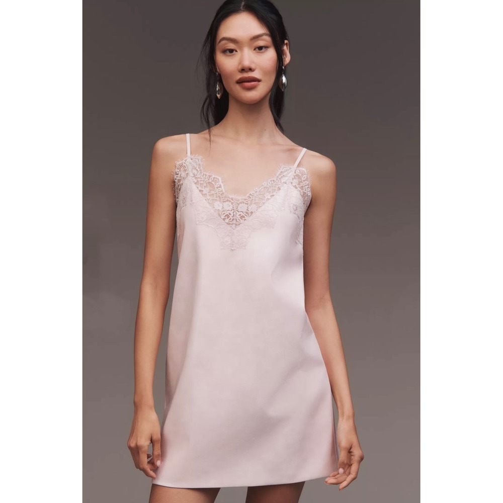 Anthropologie Mare Mare Pink Quartz Lace Trim Vegan Leather NWT Mini Dress M